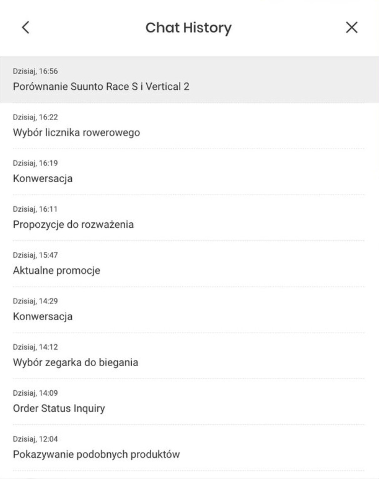 Chat history in the widget