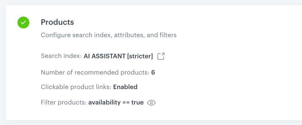 Agent product index configuration