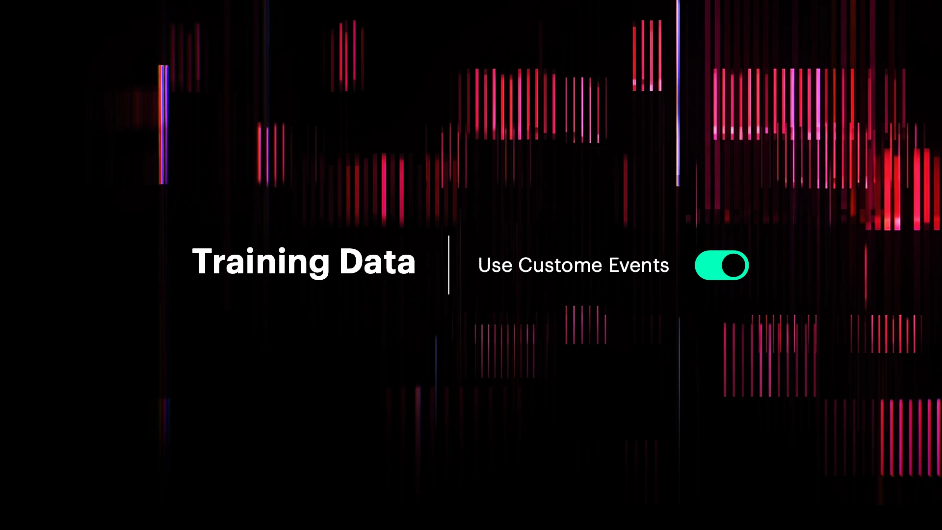 Training Data graphic with a custom events toggle amid pink and purple data patterns