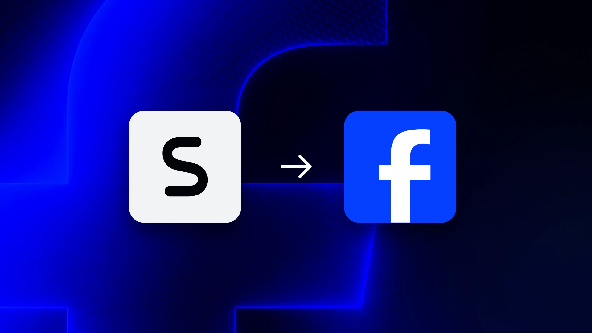 Synerise logo connected by an arrow to the Facebook logo on a blue background